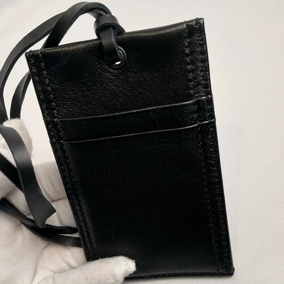 Alexander McQueen Black Leather Card Holder with Strap Lanyard New
